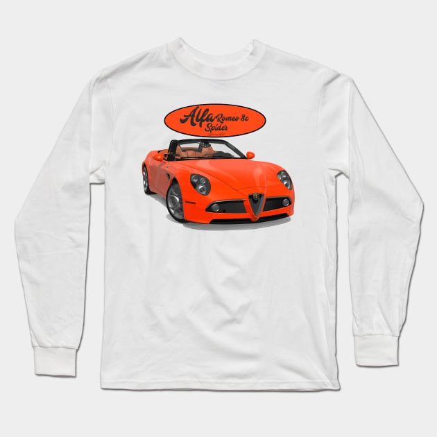 ALFA ROMEO 8C SPIDER Orange Long Sleeve T-Shirt by PjesusArt